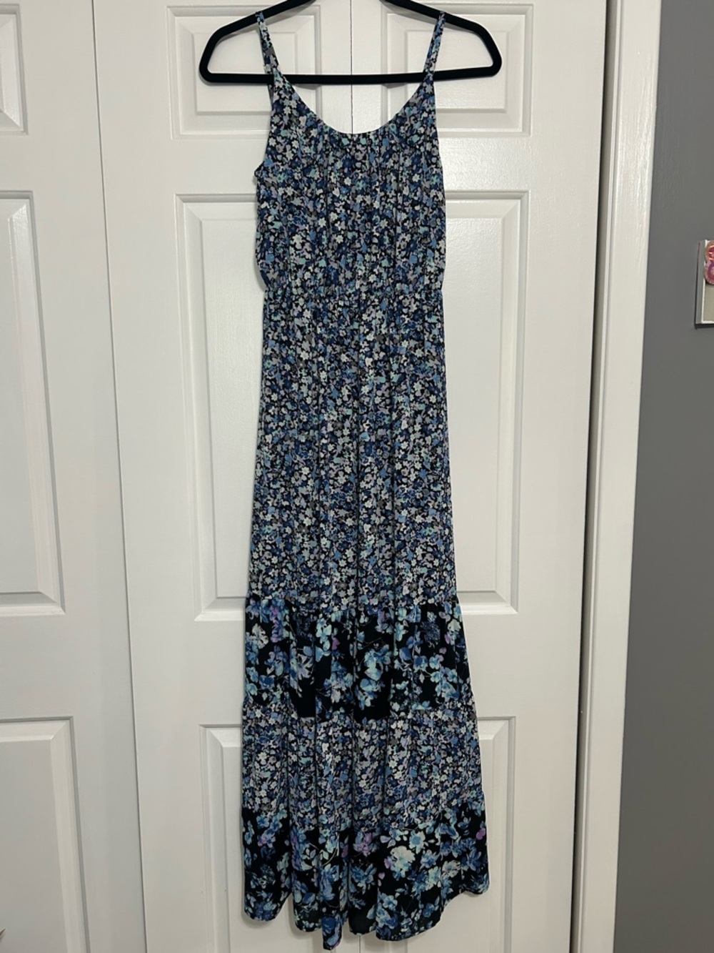 Elle Blue Floral Spaghetti-Strap Maxi Dress